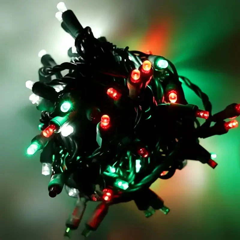 70 5mm Red, Green, and Cool White DreamSpark® Slow Fade LED Christmas Lights, 4" Spacing, Green Wire
