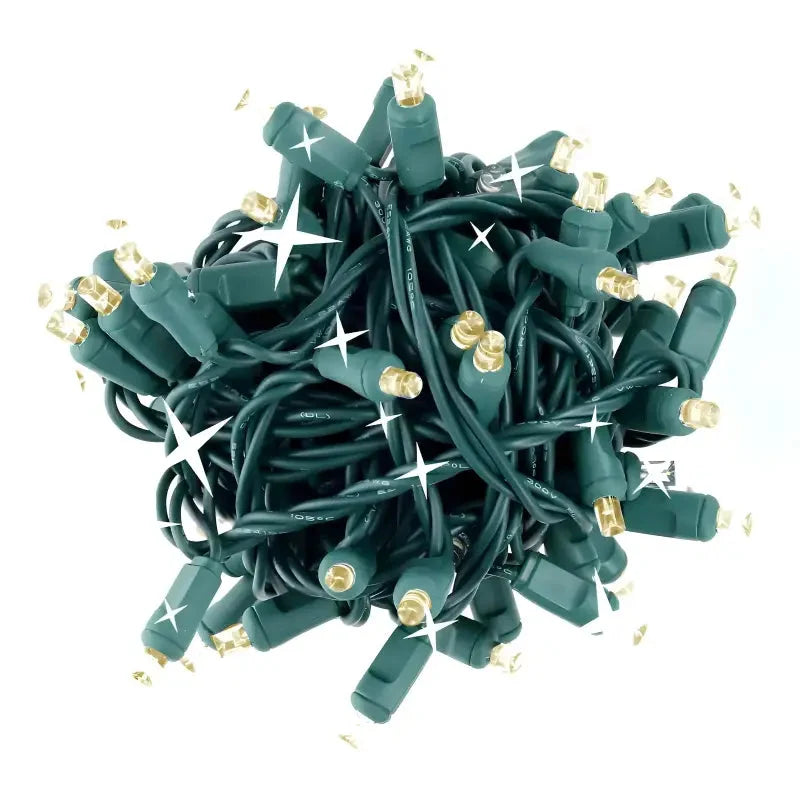 70 5mm Warm White Twinkle LED Christmas Lights, 4" Spacing, Green Wire