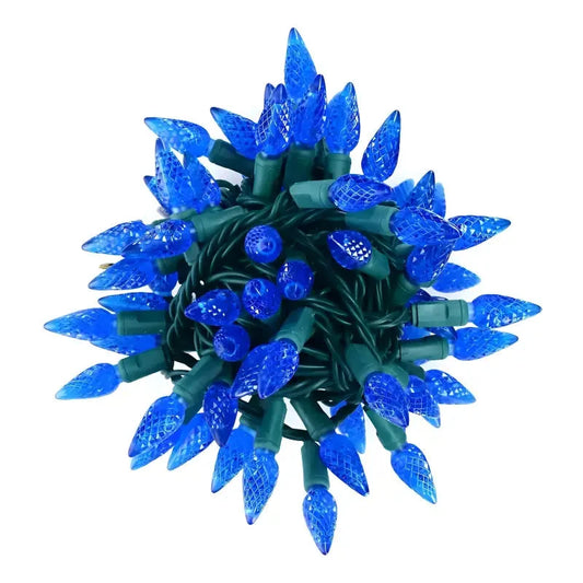 70 C6 Blue LED Christmas Lights, 4" Spacing, Green Wire