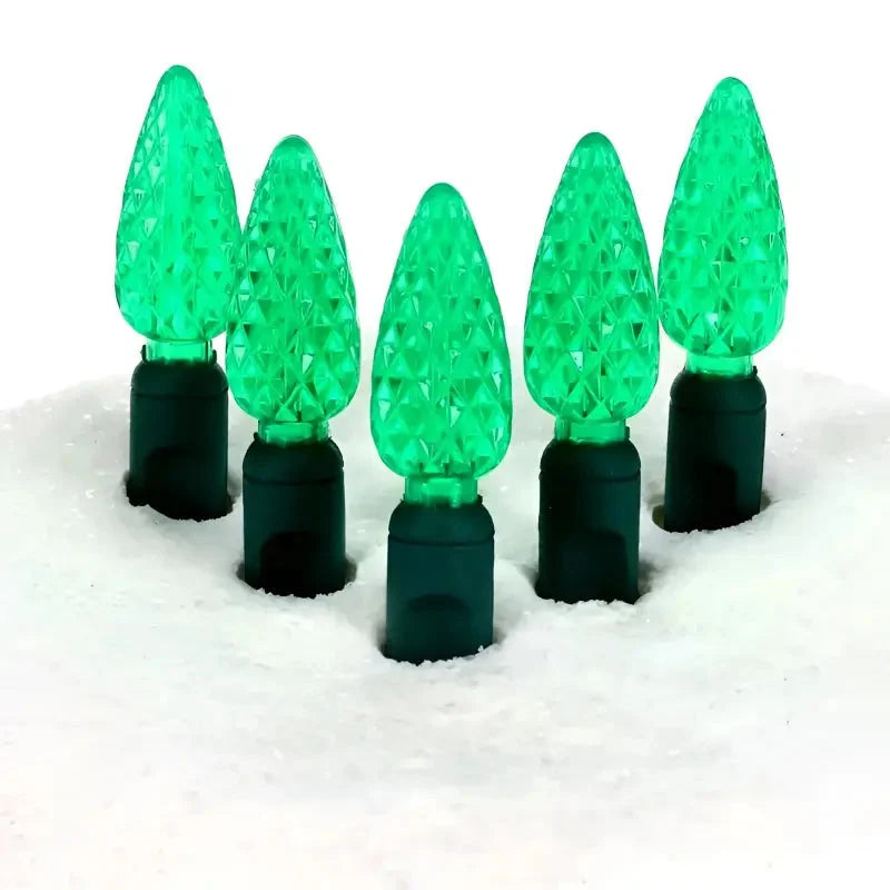 70 C6 Green LED Christmas Lights, 4" Spacing, Green Wire