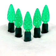 70 C6 Green LED Christmas Lights, 4" Spacing, Green Wire