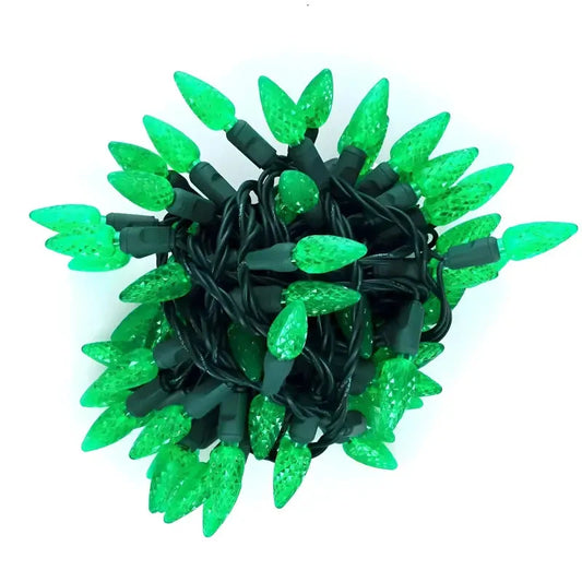 70 C6 Green LED Christmas Lights, 4" Spacing, Green Wire