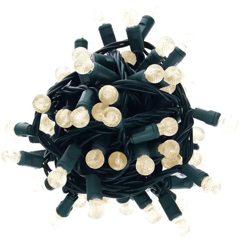 70 G12 Warm White LED Christmas Lights, 4" Spacing, Green Wire
