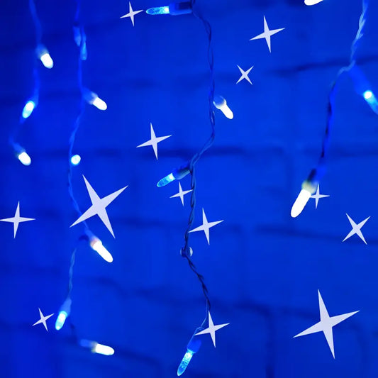 70 M5 Blue, Cool White DreamSpark® Slow Fade LED Icicle Lights, White Wire [CLOSEOUT]