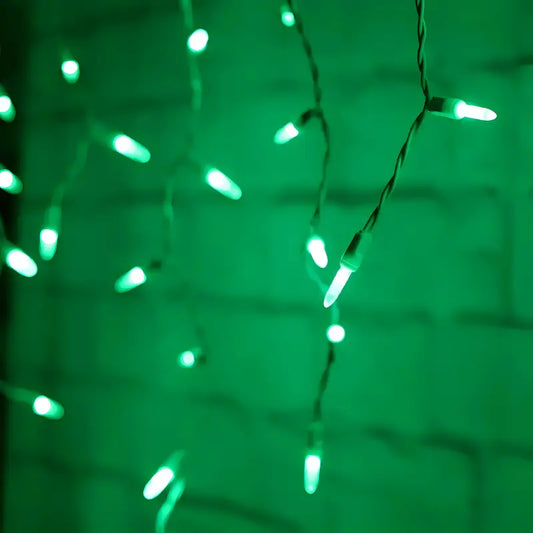 70 M5 Green LED Icicle Lights, White Wire [CLOSEOUT]