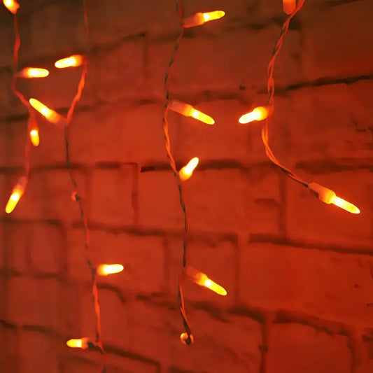70 M5 Orange LED Icicle Lights, White Wire [CLOSEOUT]