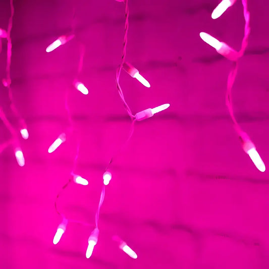 70 M5 Pink LED Icicle Lights, White Wire [CLOSEOUT]