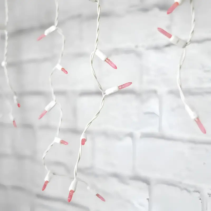 70 M5 Pink LED Icicle Lights, White Wire [CLOSEOUT]
