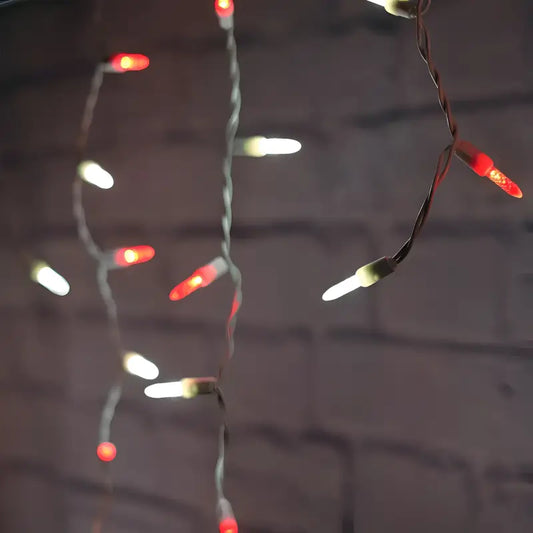 70 M5 Red, Cool White LED Icicle Lights, White Wire [CLOSEOUT]