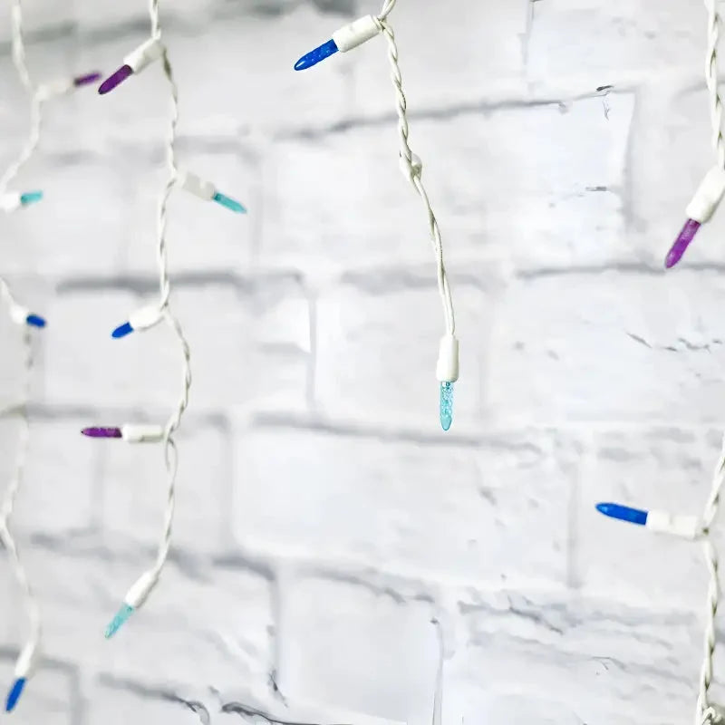 70 M5 Stardust - Blue, Purple, Teal DreamSpark® Slow Fade LED Icicle Lights, White Wire