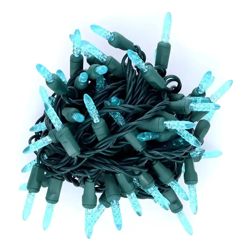 70 M5 Teal LED Christmas Lights, 4" Spacing, Green Wire