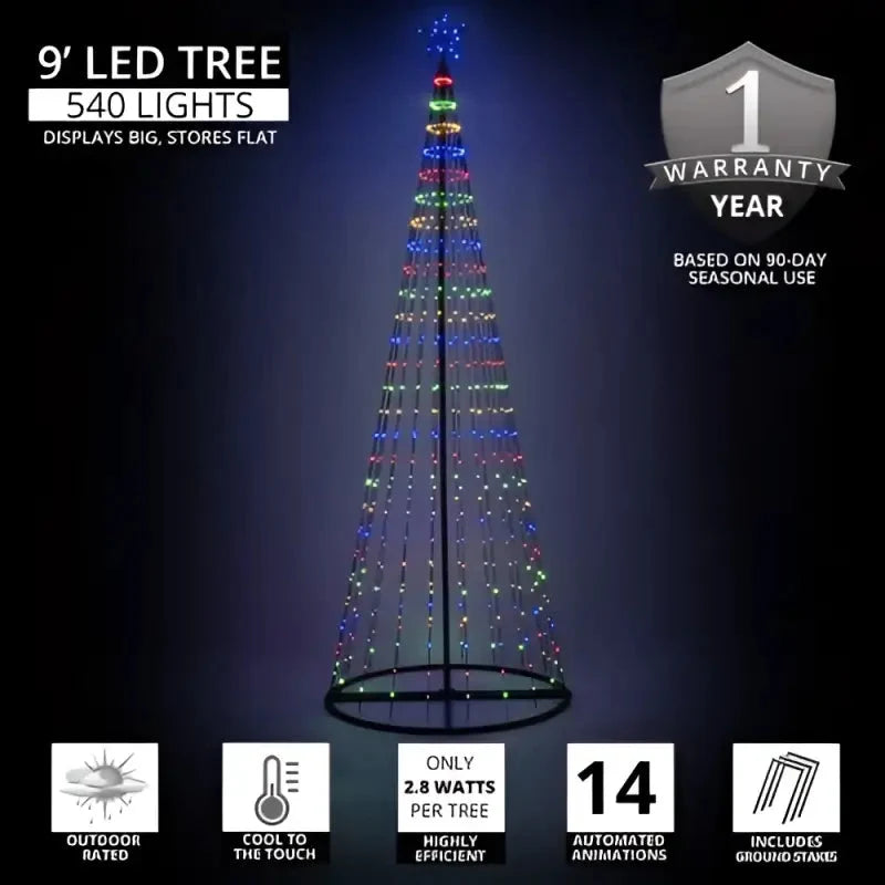 9' Multicolor LED Animated Outdoor Lightshow Tree, Black Frame