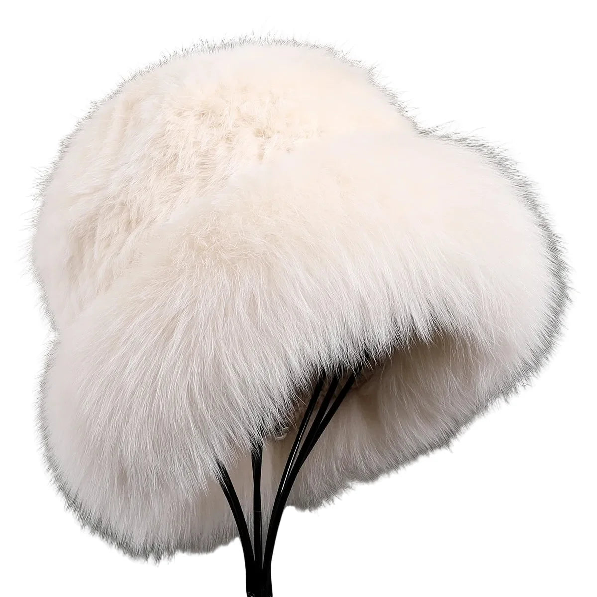 Bernadotte Woman Winter Natural Rabbit Fur Beanie Bucket Hat