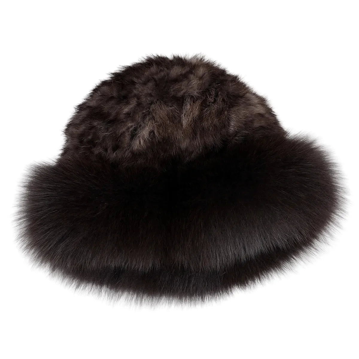 Bernadotte Woman Winter Natural Rabbit Fur Beanie Bucket Hat