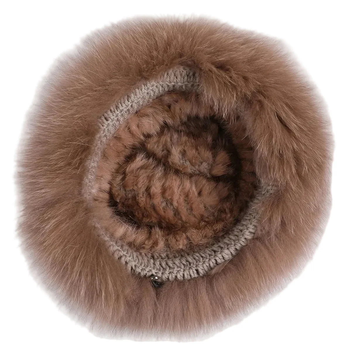 Bernadotte Woman Winter Natural Rabbit Fur Beanie Bucket Hat