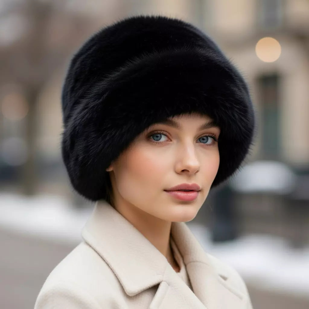 Bernadotte Woman Winter Natural Rabbit Fur Beanie Bucket Hat