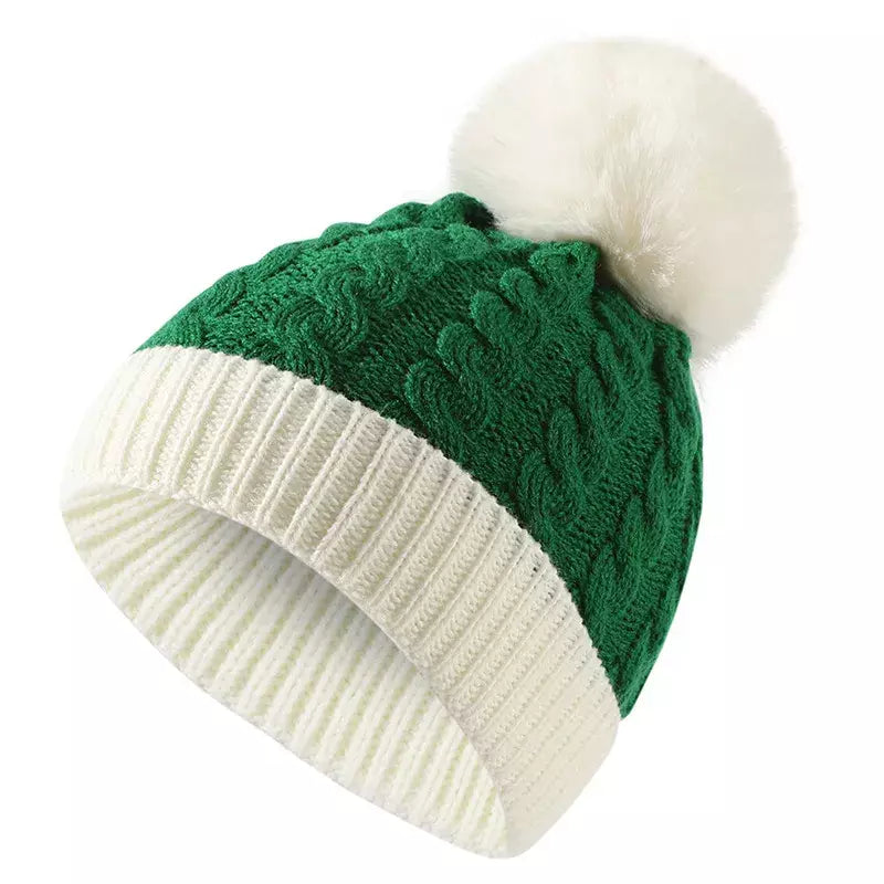 Christmas Knitted Bicolor Pom Pom Beanie