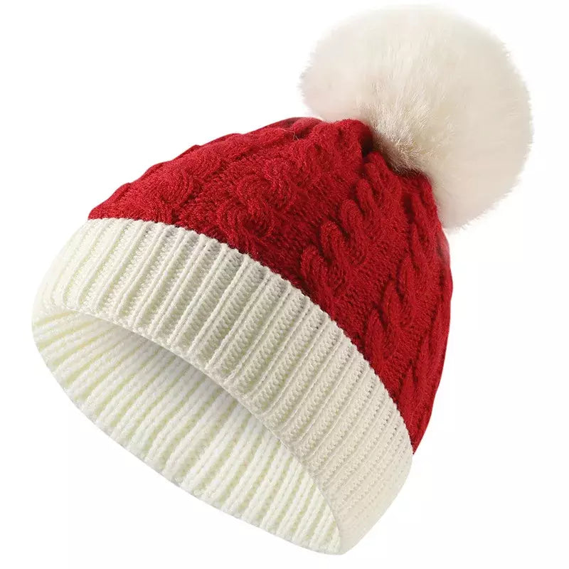 Christmas Knitted Bicolor Pom Pom Beanie