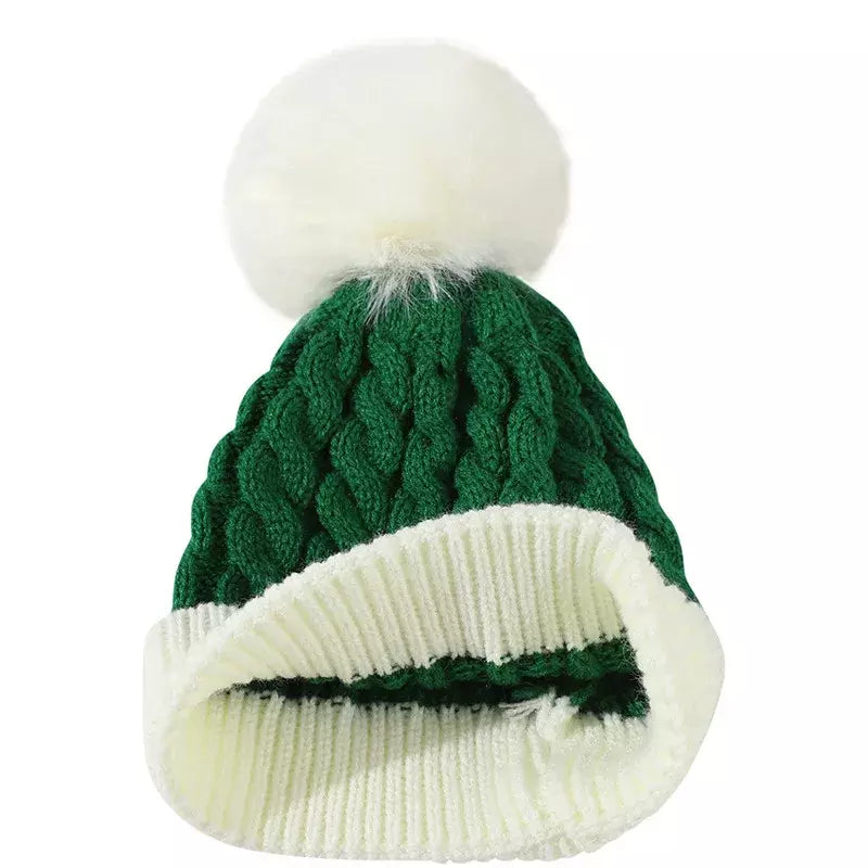 Christmas Knitted Bicolor Pom Pom Beanie
