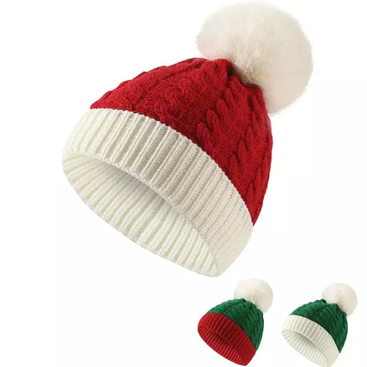 Christmas Knitted Bicolor Pom Pom Beanie