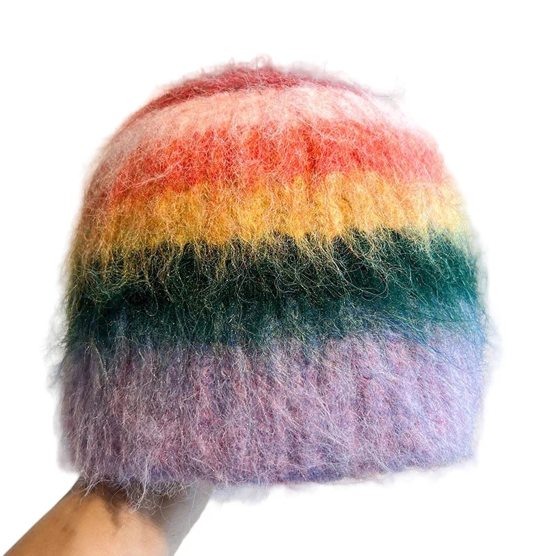 Colorful Gradient Furry Beanie
