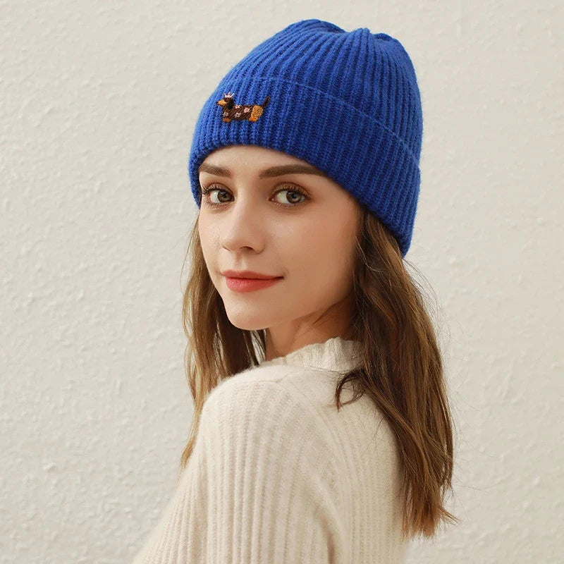 Dachshund Queen Winter Knitted Cotton Beanie