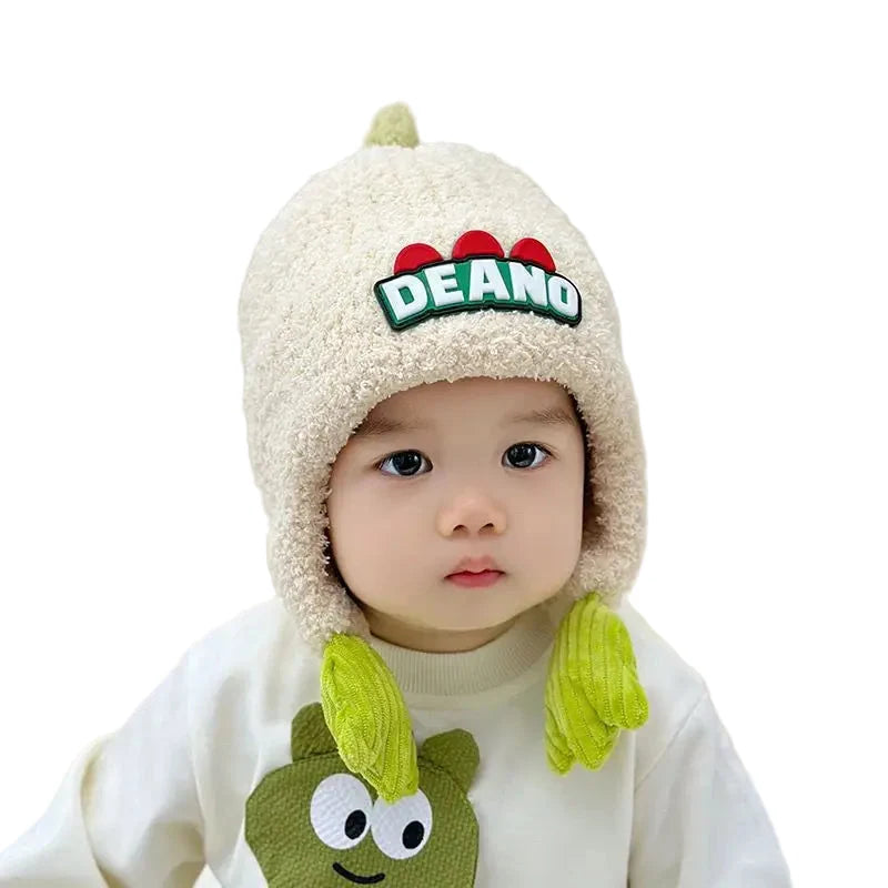 Deano The Dinosaur Kids Winter Knitted Earflaps Beanie