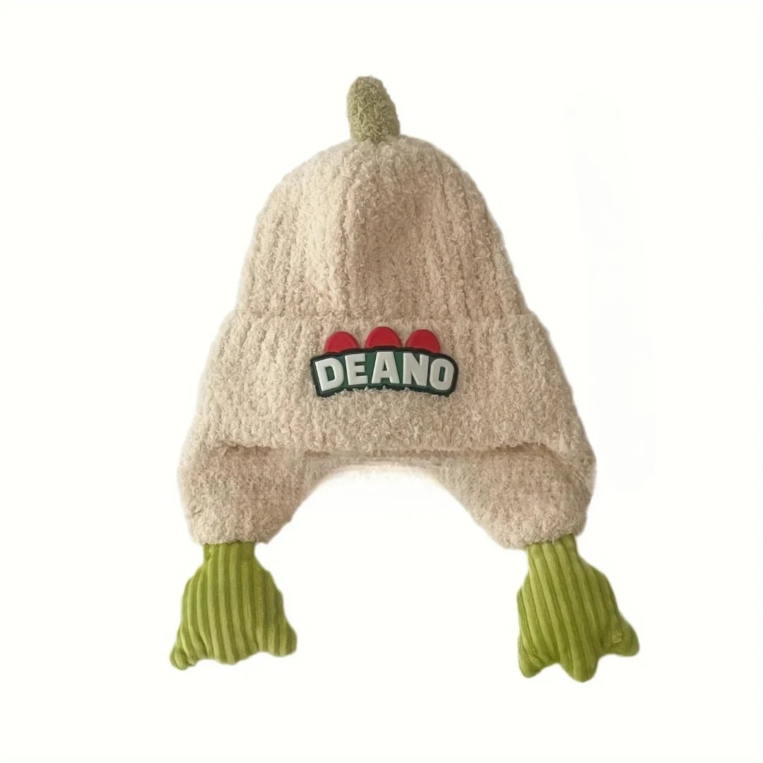 Deano The Dinosaur Kids Winter Knitted Earflaps Beanie