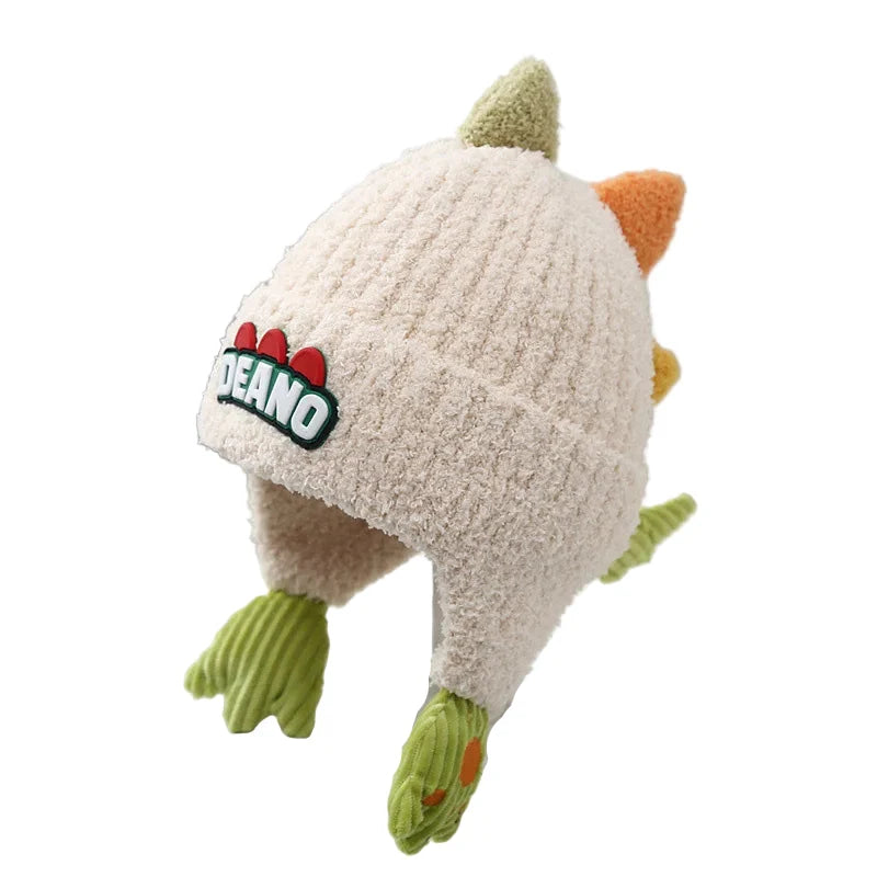 Deano The Dinosaur Kids Winter Knitted Earflaps Beanie
