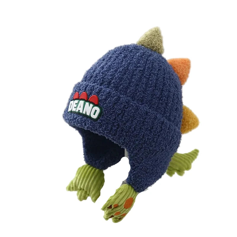 Deano The Dinosaur Kids Winter Knitted Earflaps Beanie