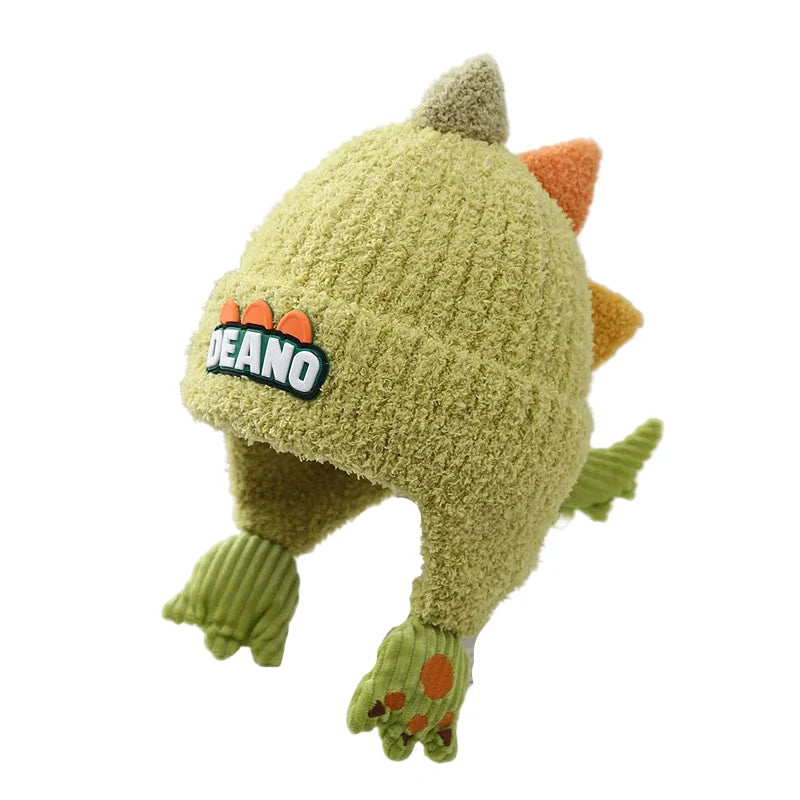 Deano The Dinosaur Kids Winter Knitted Earflaps Beanie