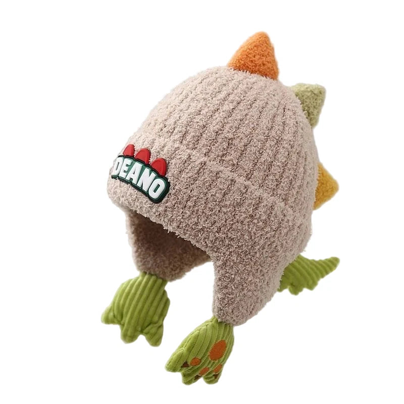 Deano The Dinosaur Kids Winter Knitted Earflaps Beanie