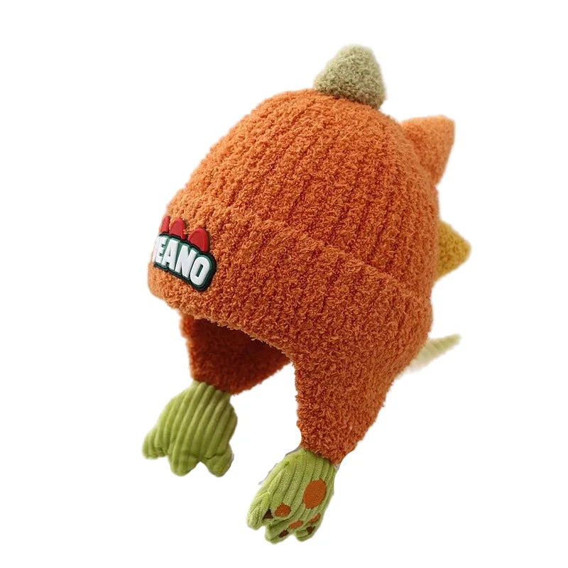 Deano The Dinosaur Kids Winter Knitted Earflaps Beanie