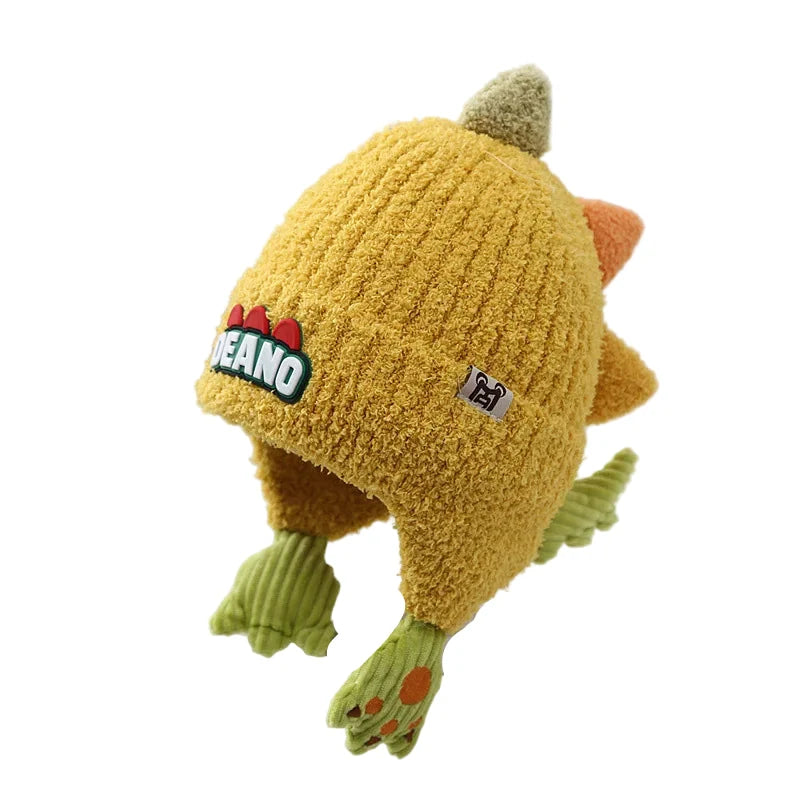 Deano The Dinosaur Kids Winter Knitted Earflaps Beanie