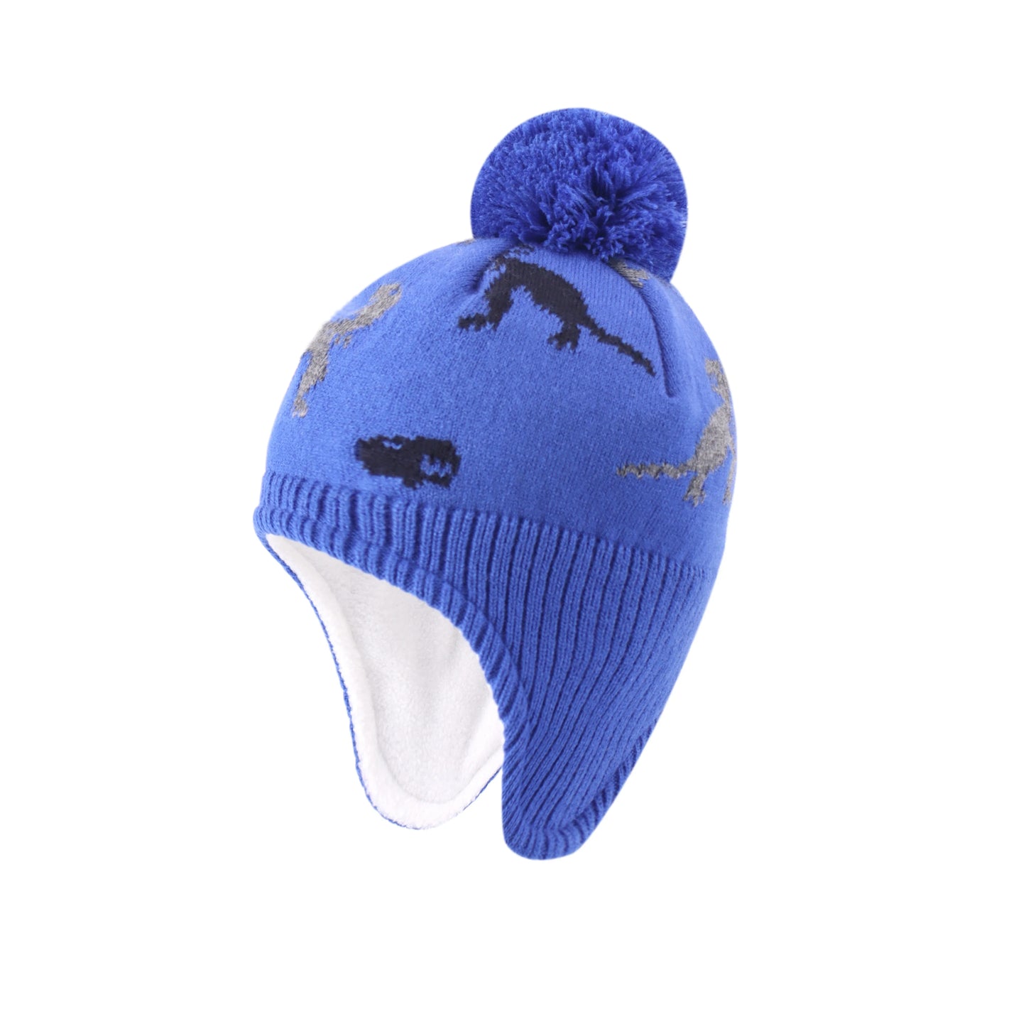 Dinosaurs Kids Winter Earflaps Pom Pom Beanie