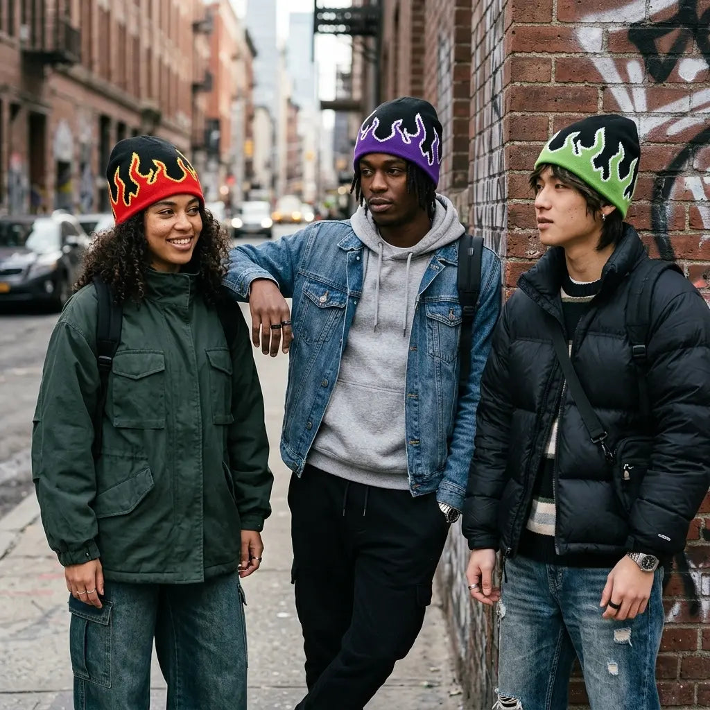 Fiery Flames Knitted Skully Beanie