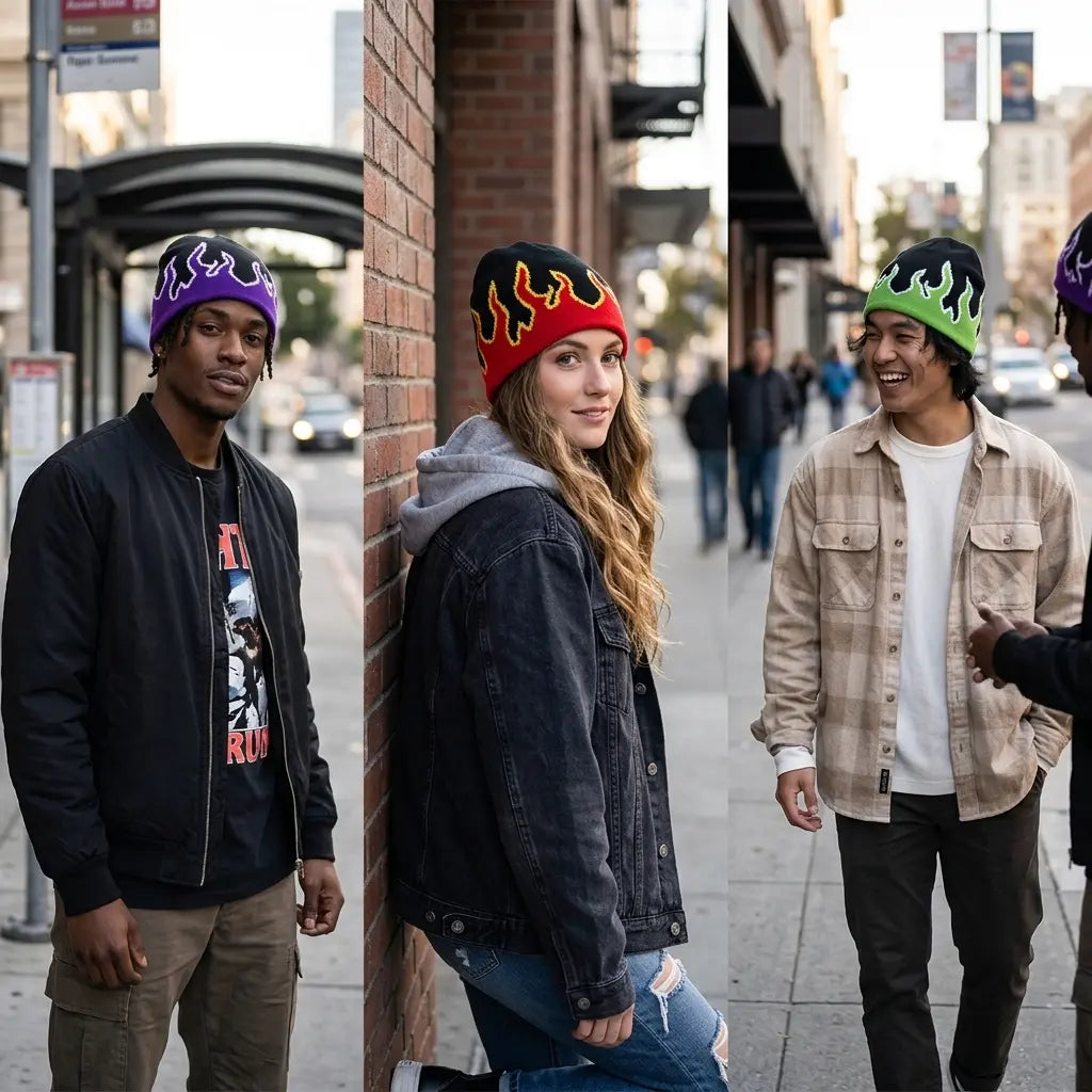 Fiery Flames Knitted Skully Beanie