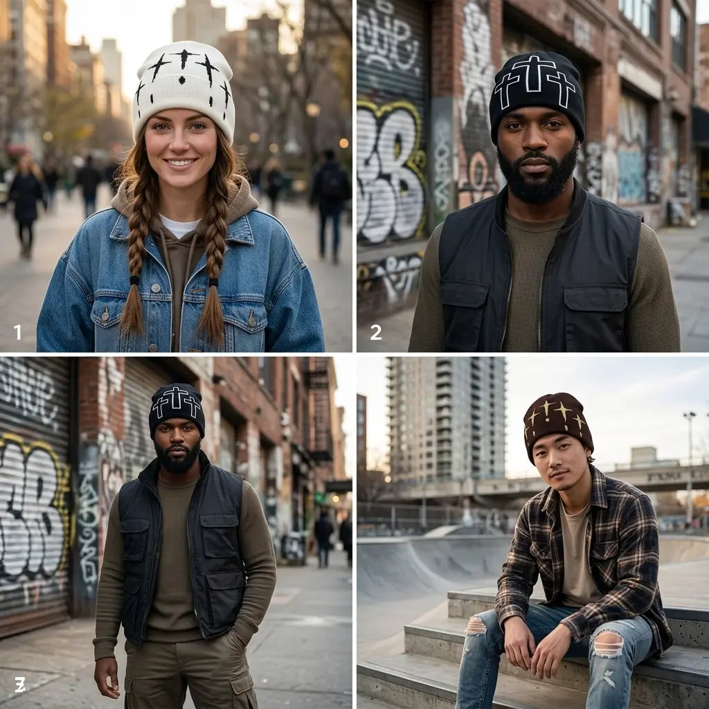 Holy Crosses Winter Knitted Beanie