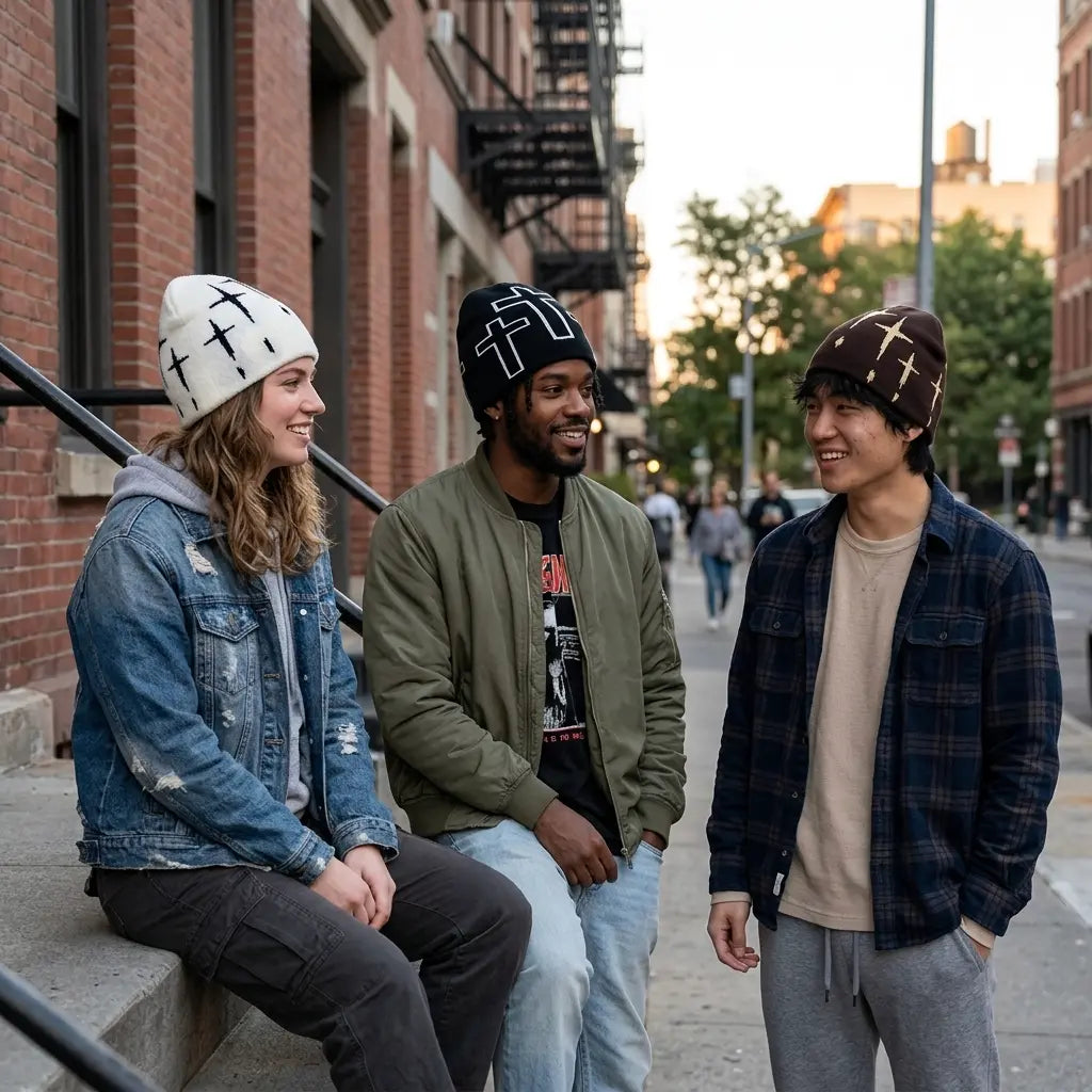 Holy Crosses Winter Knitted Beanie