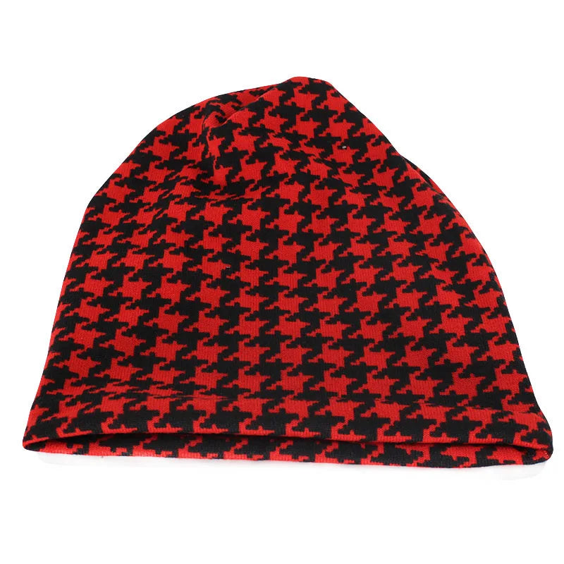 Houndstooth Cotton Snood Beanie