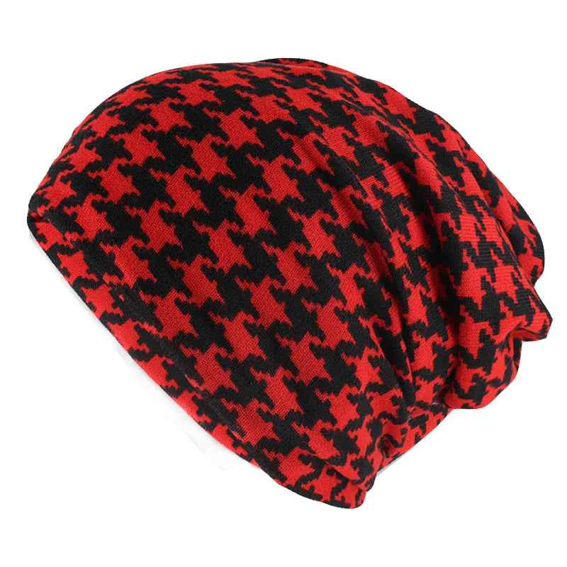 Houndstooth Cotton Snood Beanie