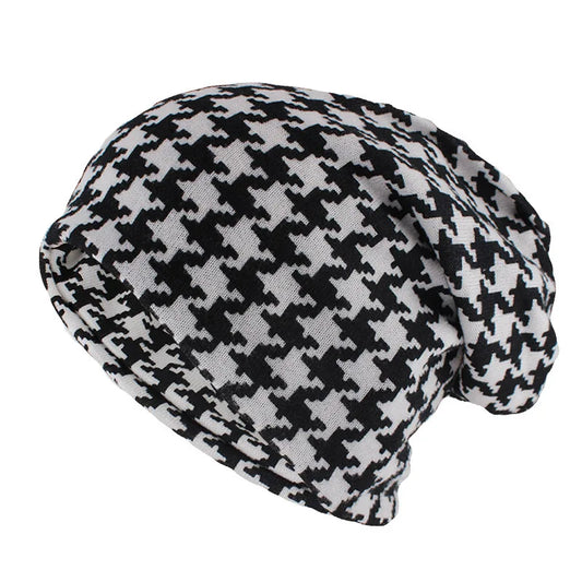 Houndstooth Cotton Snood Beanie