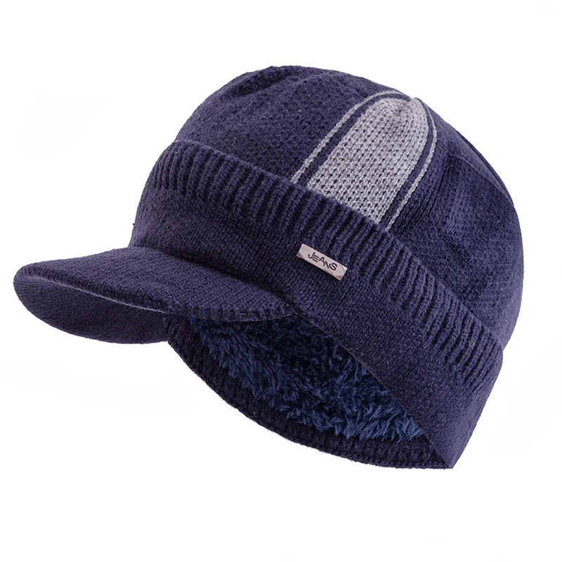 Jeans Knitted Visor Beanie Cap