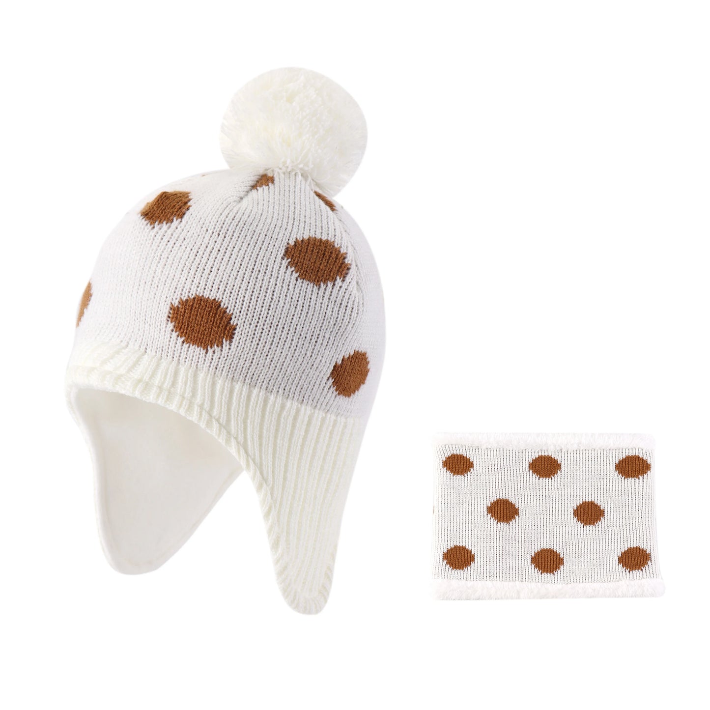 Kids Winter Dotted Earflaps Pom-Pom Beanie
