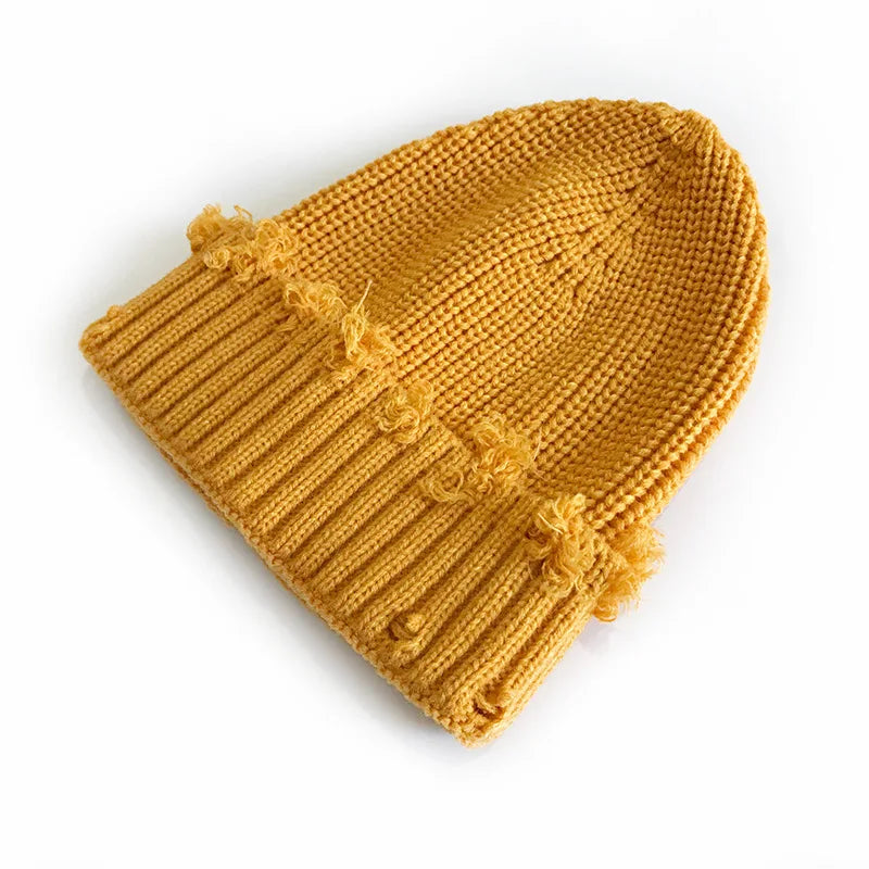 Leeds Winter Frayed Knitted Cotton Beanie