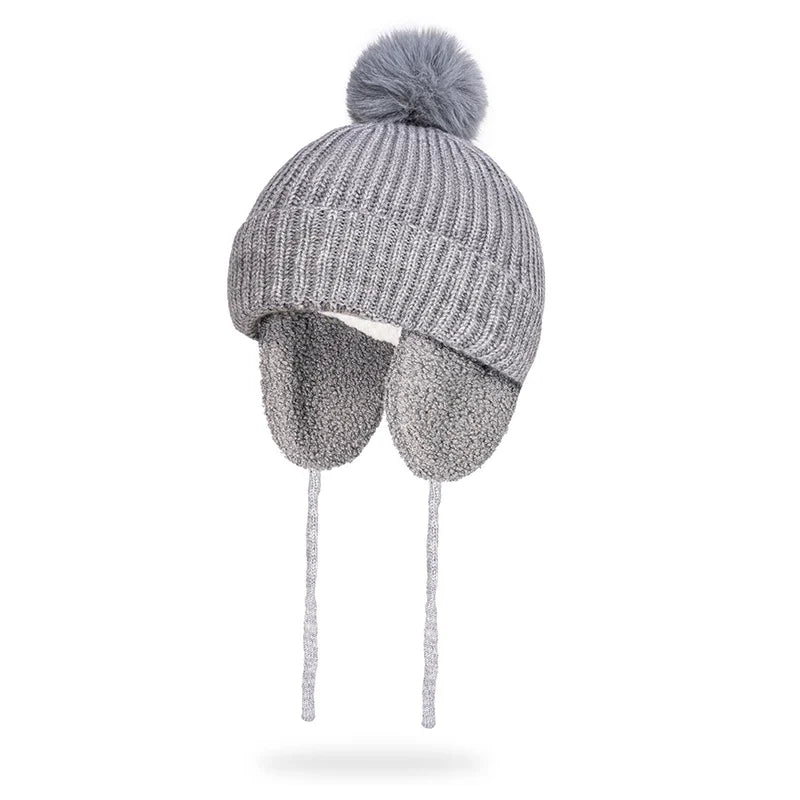 Michigan Kids Winter Earflaps Pom Pom Beanie