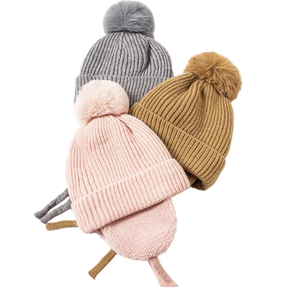 Michigan Kids Winter Earflaps Pom Pom Beanie