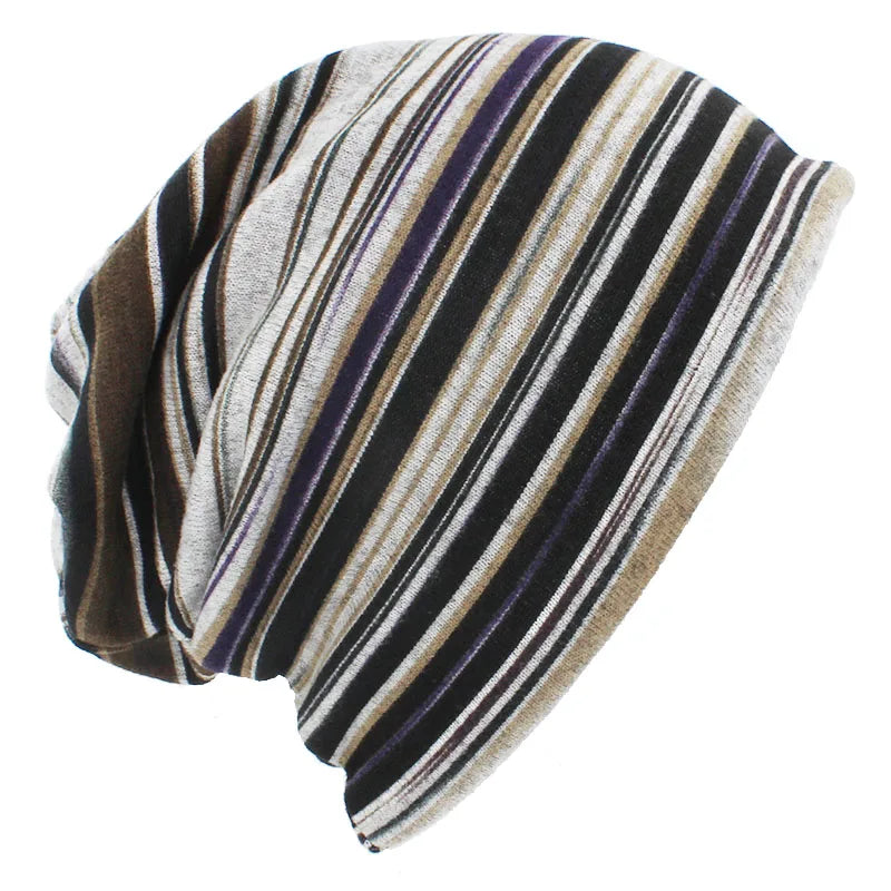 Multicolor Snood Striped Beanie