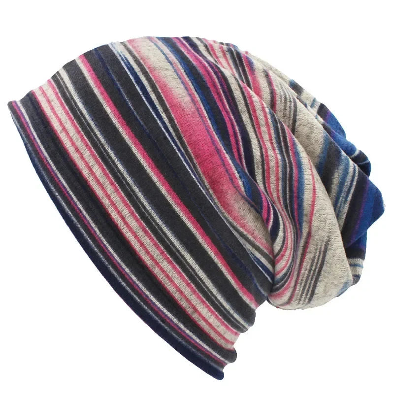 Multicolor Snood Striped Beanie