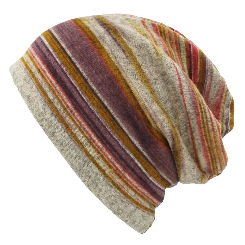 Multicolor Snood Striped Beanie